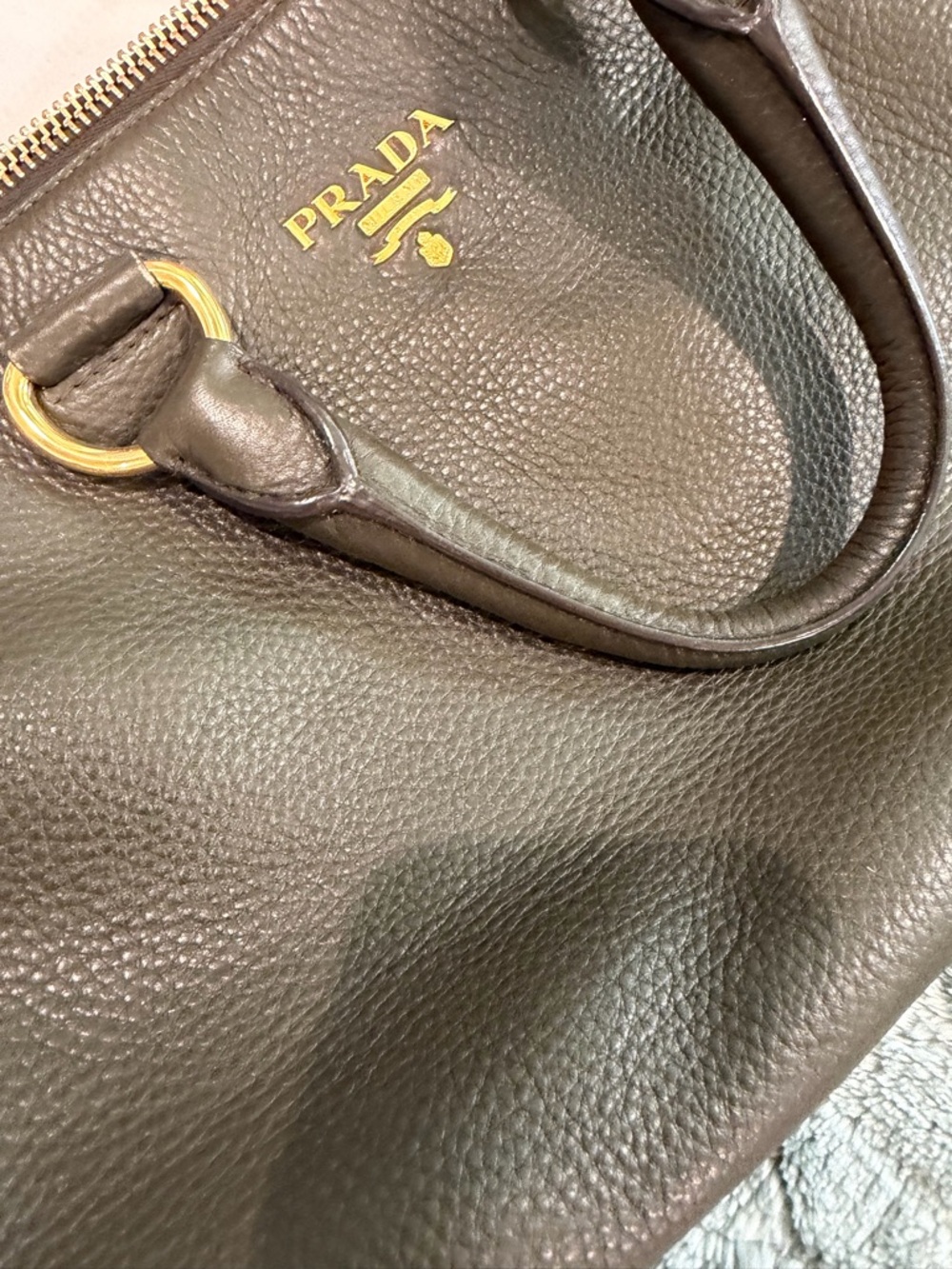 Prada Olive Green Leather Top-Handle/Messenger Bag with Gold Hardware - Picture 6 of 11